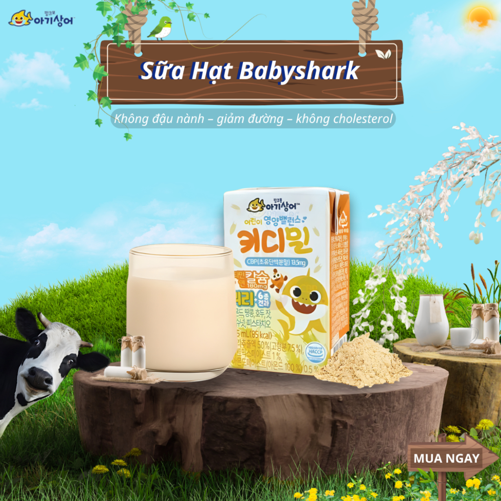Sữa Hạt Kidimeal Pinkfong Babyshark Hàn Quốc ,Thùng 32 hộp 135ml