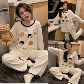    MẪU MỚI  Sét Bộ Ngủ Nữ Bộ Mặc Nhà Tay Dài Quần Dài Chất Nỉ Da Cá Họa Tiết Gấu Chấm Bi Dễ Thương Phong Cách Hàn Quốc 