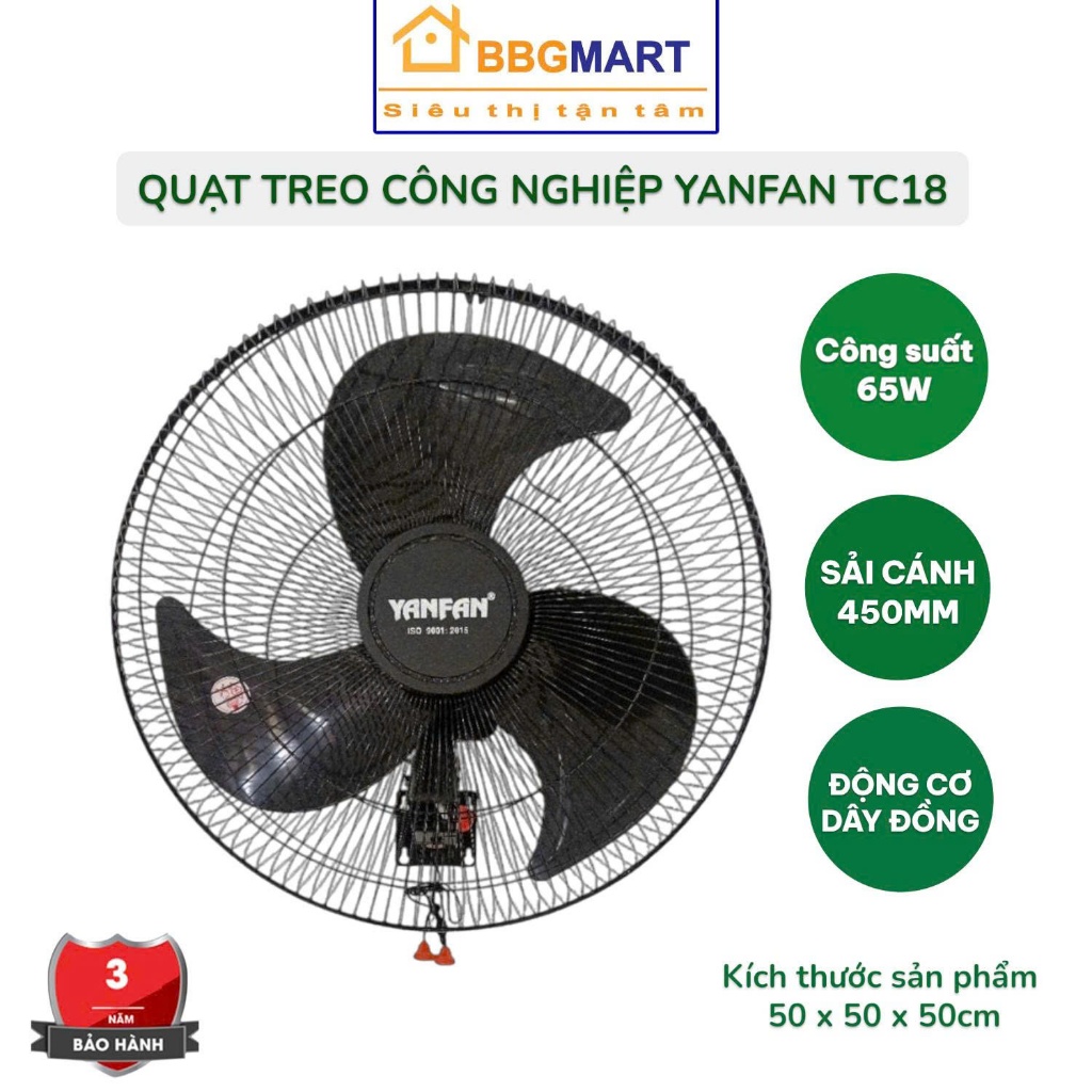 Quạt Treo Công Nghiệp Yanfan TC18 đen Motor Dây Đồng 100% 65w II YANFAN TC16 II LIFAN T16CH