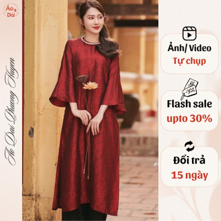 Áo Dài Cách Tân Áo Dài 2 Tà Gấm Xuông Đỏ Đô mặc tết 2025 đẹp - Áo Dài Phương Huyền PH19