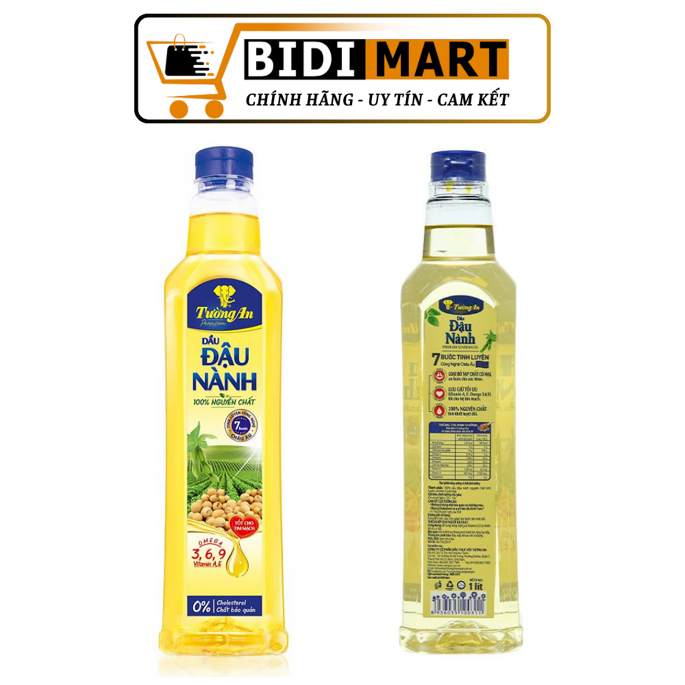 [Combo 5 Chai] Dầu đậu nành Tường An, đậu nành 100% nguyên chất  chai 1 lít - Dầu đậu nành tường an