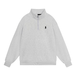 Áo Sweater  logo  thêu ngựa  khóa cổ vải nỉ 2 da có khóa cổ form rộng unisex