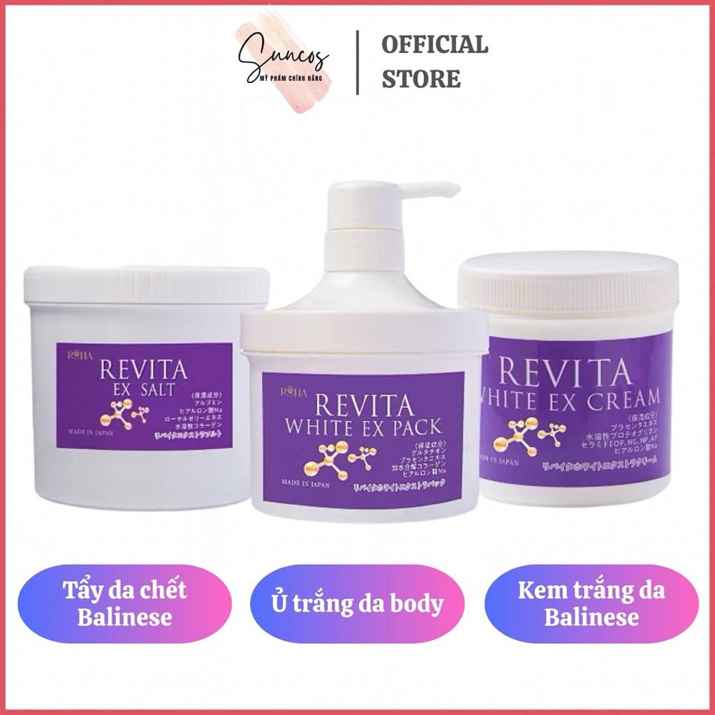 Tẩy da chết Revita Ex Salt, Ủ trắng body Revita White EX Pack, Kem trắng da Revita White Ex Cream - 