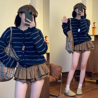  Áo Khoác Len Dáng Lỡ From Rộng Lông Thỏ Mềm Mịn Áo Dệt Kim Phối Sọc Ngang Nhỏ  Kèm Cúc Đồng Hàng Qccc Mẫu Hot 2025 