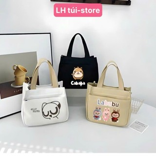 Túi mini đa năng đựng cơm,đựng mỹ phẩm, sức chứa lớn, vải Canvas phong cách Nhật Bản hoạ tiết Labubu