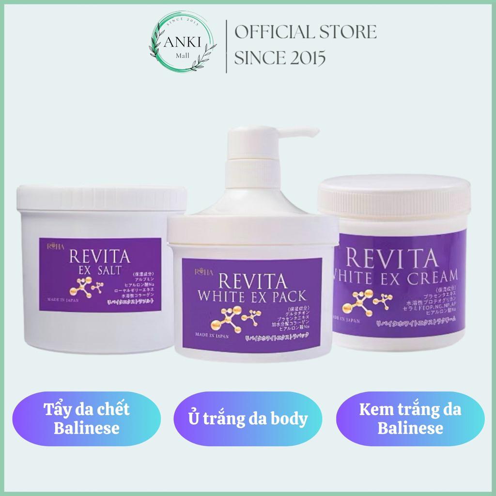 Tẩy da chết Revita Ex Salt, Ủ trắng body Revita White EX Pack, Kem trắng da Revita White Ex Cream - 