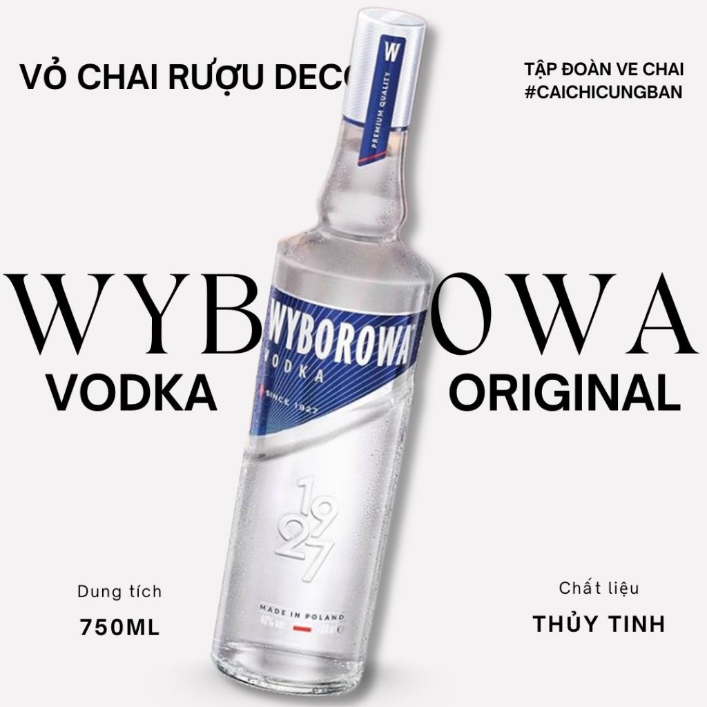 [DECOR] Vỏ chai rượu ngoại đẹp Wyborowa rượu vodka Nga decor phòng khách , decor bàn làm việc