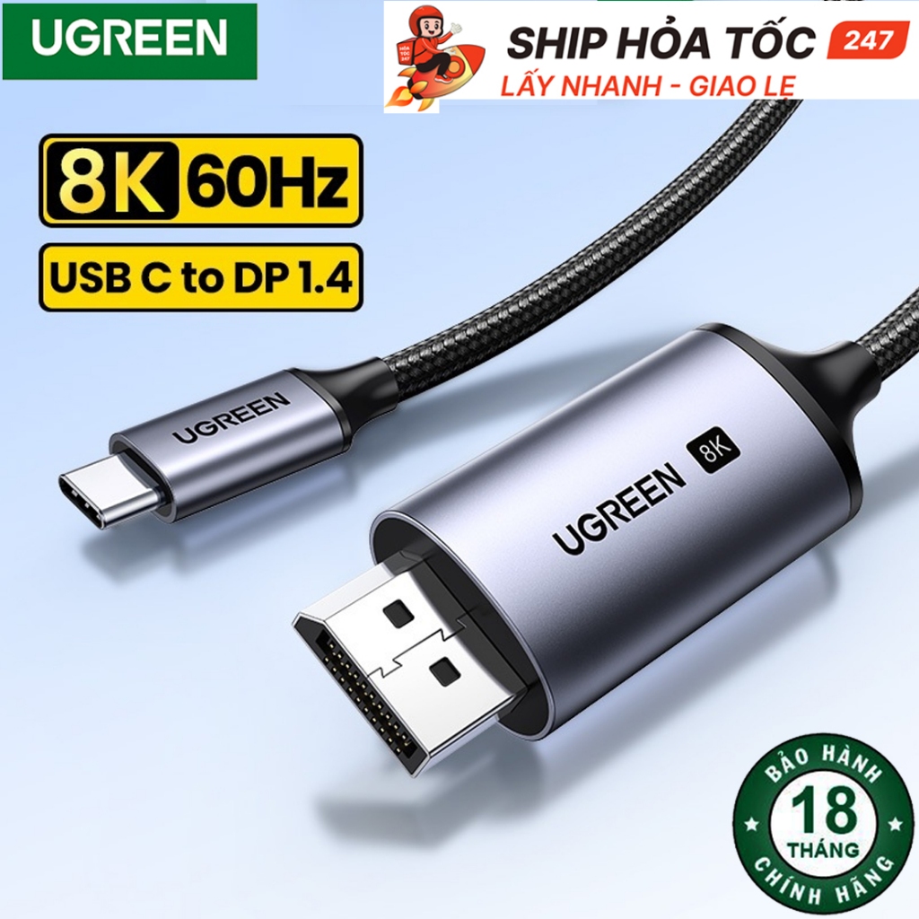 Cáp USB Type-C to Displayport 1.4 UGREEN 25158 Hỗ Trợ 8K@60Hz Cho Máy Tính, Điện Thoại, Màn Hình
