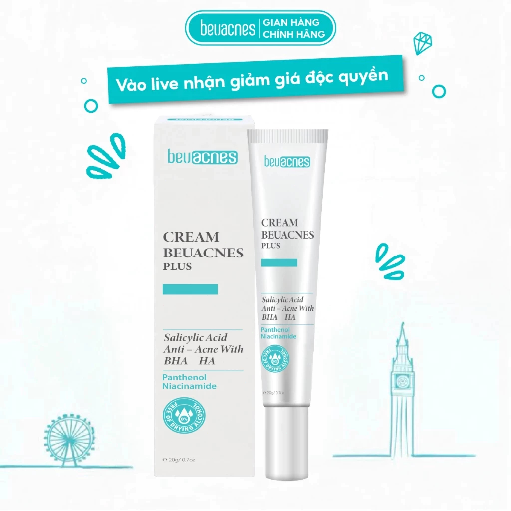 Kem giảm mụn nhanh 24h BEUACNES PLUS mụn trứng cá, chiết xuất rau má, hỗ trợ mờ thâm mụn 15g