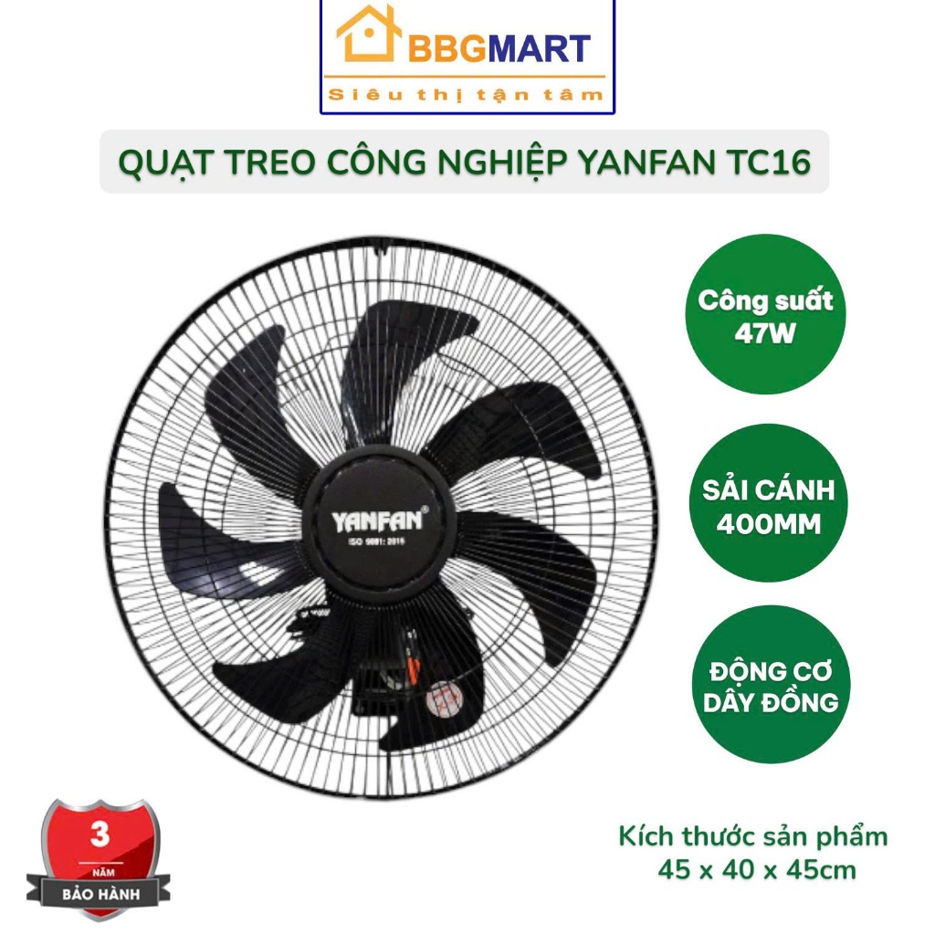 Quạt Treo Tường 2 Dây Công Nghiệp Yanfan TC16 Motor Dây Đồng 100% II YANFAN TC18 II LIFAN T16CH