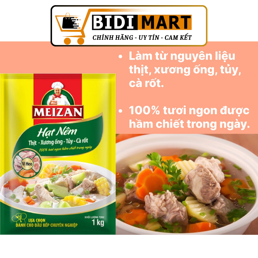 [Combo 3 Gói Hạt nêm Meizan ] Hạt nêm vị heo Meizan thịt, xương ống, tủy & cà rốt gói 500g và 1kg
