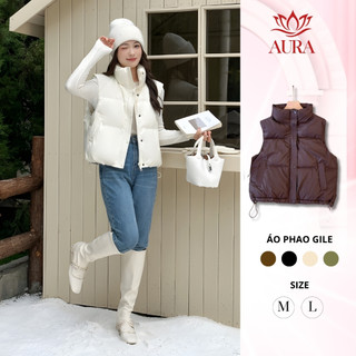  Áo khoác phao gile nữ dáng ngắn AURA chất da mềm Áo phao nữ mùa đông 2025 đen rêu trắng nâu Size 41-65kg 