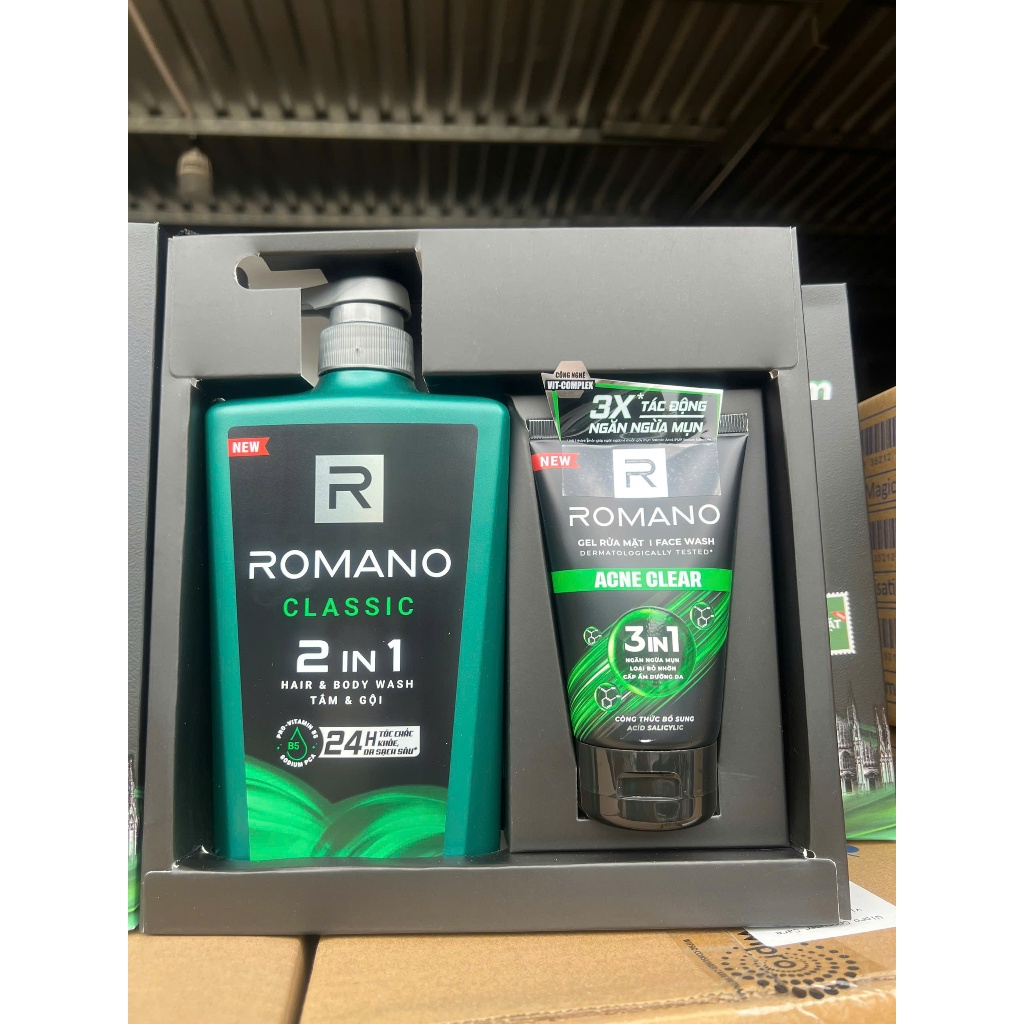 HỘP QUÀ ROMANO CHAI TẮM GỘI 2IN1 + SỬA RỬA MẶT ROMANO 100G