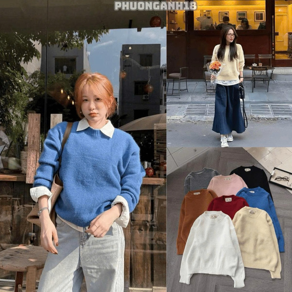 [SẴN] Áo len cổ tròn tag cổ 8 màu siêu hot hàng QC A102