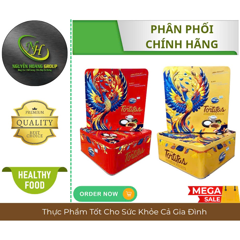 ARCOR - Bánh Tortitas Hộp Thiếc Vuông Con Phụng 208gr Các Loại