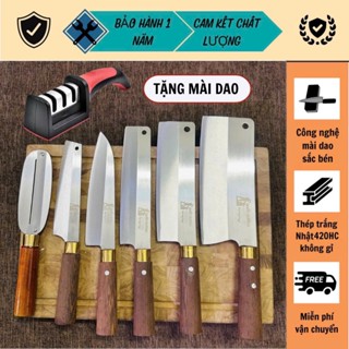 Bộ dao nhà bếp, Bộ 6 dao thép trắng Nhật không han gỉ được làm từ thép Nhật 420J2, cán làm từ gỗ mun nguyên khối- M22