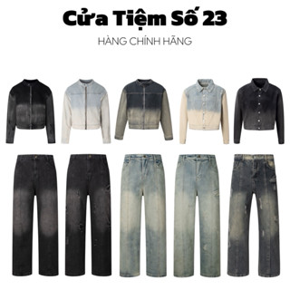 [COMBO ÁO + QUẦN] Áo khoác denim crop dáng ngắn, Quần jean line ống rộng Nam Nữ Menwear
