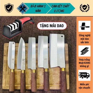 Bộ dao nhà bếp, Bộ dao thép trắng Nhật không han gỉ cán gỗ mun vàng với độ cứng cao lên tới 60HRC, cán gỗ mun vàng - M1