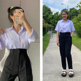  Quần tây baggy màu đen 1nút cài thẳng lưng cao  Có bigsize  