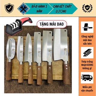 Bộ dao nhà bếp, Bộ dao thép trắng Nhật không han gỉ được làm từ thép Nhật 420HC, cán gỗ mun vàng nguyên khối - M23