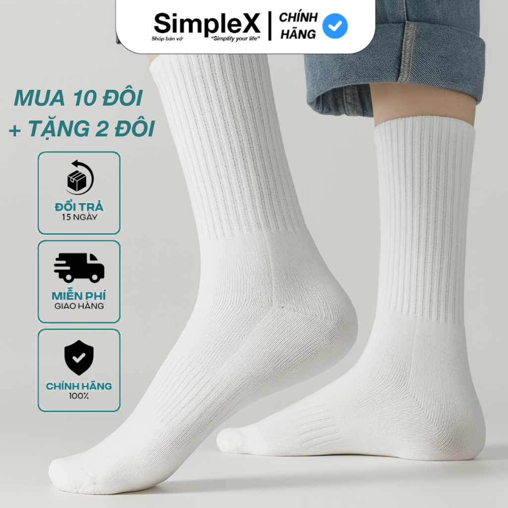 [SimpleX][SET 10 ĐÔI + TẶNG 2] Tất Vớ Nam Nữ Cổ Cao, Cổ Lửng, Cotton, Thoáng Khí | SPX/T02