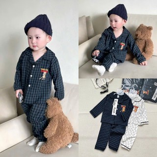 Bộ Pijama Bé Trai Chất Liệu Đũi Xốp Mềm Mại Co Giãn 4 Chiều Phong Cách Basic Cho Bé 9-27kg - PIJAMA01