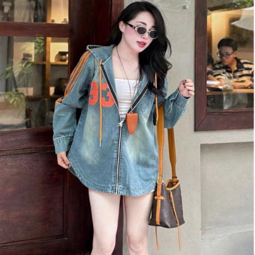 Áo khoác jean nữ số 93, áo khoác bò tay dài viền sọc