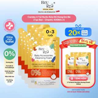 [QUÀ TẶNG KÈM] Combo 4 Túi Nước Rửa Bình Sữa Và Đồ Dùng Em Bé BZU BZU Cleansing Foam Tạo Bọt, Hương Chanh