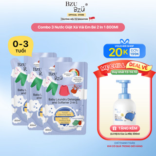 [QUÀ TẶNG KÈM] Combo 3 Túi Nước Giặt Xả Vải Em Bé BZU BZU Baby Laundry Detergent 2in1 Dịu Nhẹ Da Bé 800mlx3