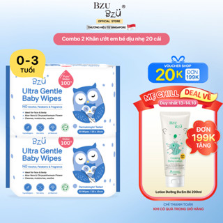 [30 tờ/bịch] Combo 2 Khăn Ướt Không Cồn, Không Parabens, An Toàn Cho Mẹ và Bé BZU BZU Ultra Gentle Baby Wipes Gói 30 Tờ