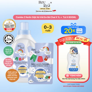 [QUÀ TẶNG KÈM] Combo 2 Nước Giặt Xả Vải Em Bé BZU BZU Baby Detergent and Softener 2in1 Cho Da Bé Túi 800ml Và Chai 1L