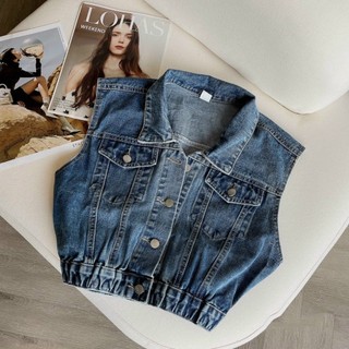 Áo Jean Bò Denim sát nách cổ đức bo chun cho nữ có bigsize