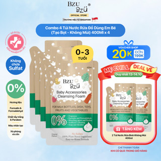 [QUÀ TẶNG KÈM] Combo 4 Túi Nước Rửa Bình Sữa, Đồ Dùng Em Bé BZU BZU Baby Cleansing FoamTạo Bọt, Không Mùi 400ml