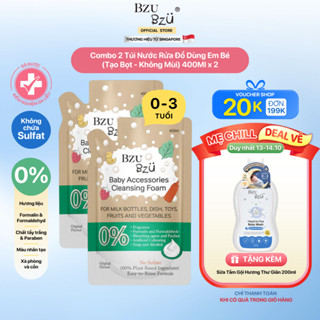 [QUÀ TẶNG KÈM] Combo 2 Túi Nước Rửa Bình Sữa Và Đồ Dùng Em Bé BZU BZU Túi Refill 400ml Thuần Thực Vật, Không Mùi