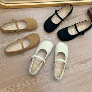  HÀNG SẴN  Form 1.5 ĐẾ DẺO Giày búp bê mũi tròn trơn basic da lộn kiểu nữ sinh Hàn Quốc giày bệt nữ 