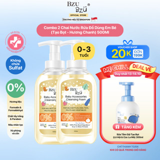 [QUÀ TẶNG KÈM] Combo 2 Chai Nước Rửa Bình Sữa Và Dụng Cụ Em Bé BZU BZU Tạo Bọt Thành Phần Thực Vật, Hương Chanh 500ml