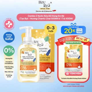 [QUÀ TẶNG KÈM] Combo 2 Nước Rửa Bình Sữa, Đồ Dùng Em Bé BZU BZU Hương Chanh 1 Chai 500ml & 1 Túi 400ml