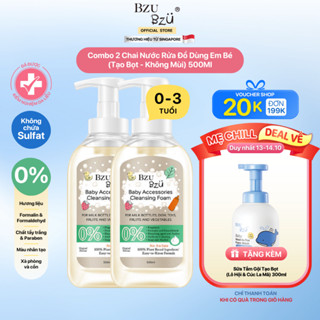 [QUÀ TẶNG KÈM] Combo 2 Chai Nước Rửa Bình Sữa Và Dụng Cụ Em Bé BZU BZU Tạo Bọt Thành Phần Thực Vật, Không Mùi 500ml