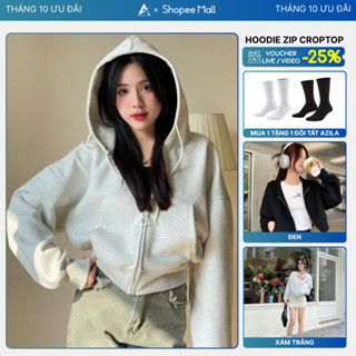 Áo khoác hoodie zip Vải 2 Da Chống Nắng Tốt  form Croptop, mũ to có túi  bản Prenium