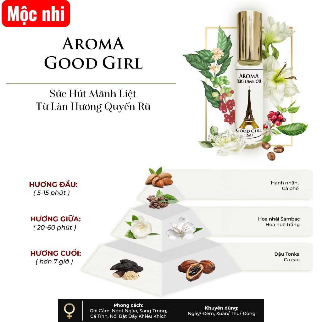 Tinh Dầu Nước Hoa Nữ AROMA GOOD GIRL – Hương Hoa Cỏ Phương Đông, Gợi Cảm, Duyên Dáng, Dạng Lăn Mini, Lưu Hương Lâu