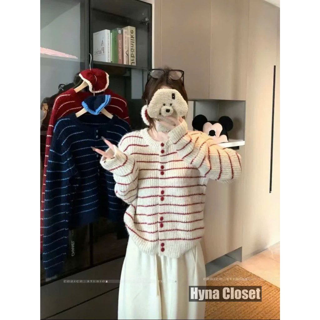 [Hàng QCCC] Áo khoác len khuy đôi hoạ tiết kẻ tặng kèm chun tóc kiểu dáng basic dễ phối đồ HYNA A202