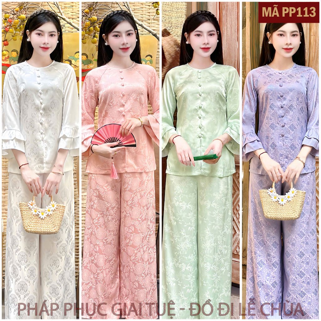 Pháp Phục Lễ Chùa, Mã Gấm Tay Bèo, Chất liệu Lụa Gấm 2 Da Hoạ Tiết Khuy Cúc Bọc (PP113)