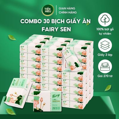 [Giao Màu Ngẫu Nhiên] Combo 30 Bịch Giấy Ăn Fairy Sen Chất Liệu 100% Gỗ Tự Nhiên An Toàn Thiết Kế 3 Lớp Bền Dai 270 Tờ