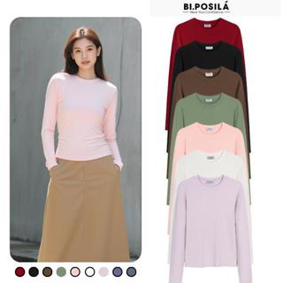   A15  BI.POSILÁ - ÁO THUN ÔM VỪA BASIC CỔ TRÒN DÀI TAY VẢI COTTON BORIP MỀM MỊN THOẢI MÁI - Áo Thun Ôm body nữ 