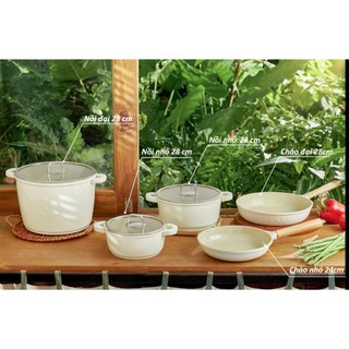  Bộ nồi chảo phủ gốm Ceramic Haatz 5 món cao cấp – An toàn chống dính dùng cho mọi bếp 