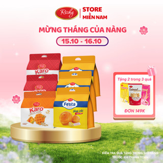 Combo 6 bánh ăn sáng, 3 Bánh Karo chà bông mix 3 Bánh mì hoa cúc ngàn lớp Fes'ta, Bánh Kẹo Ric