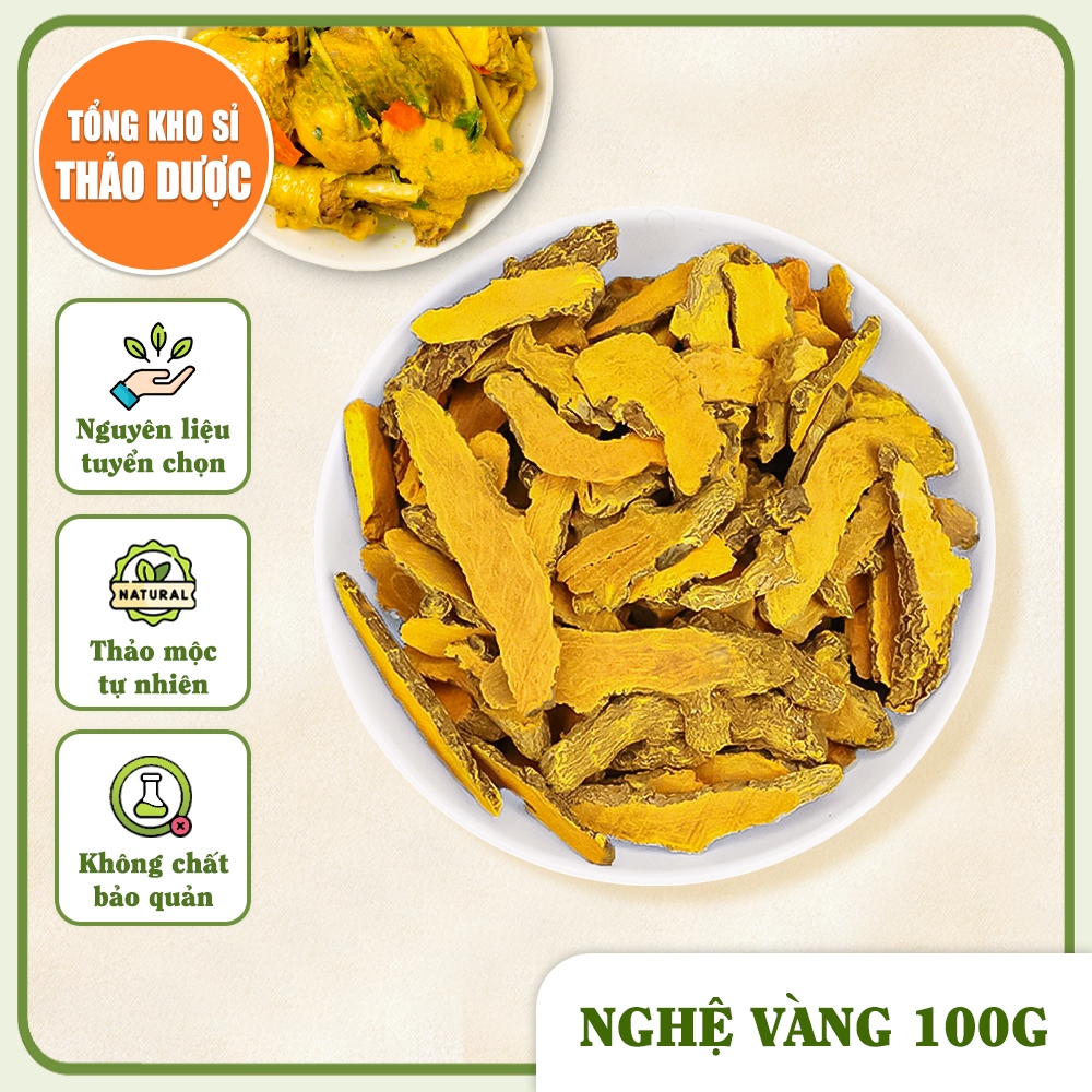 Nghệ vàng khô 100g, nghệ khô thái phiến, khương hoàng, uất kim, dùng pha uống, nấu ăn