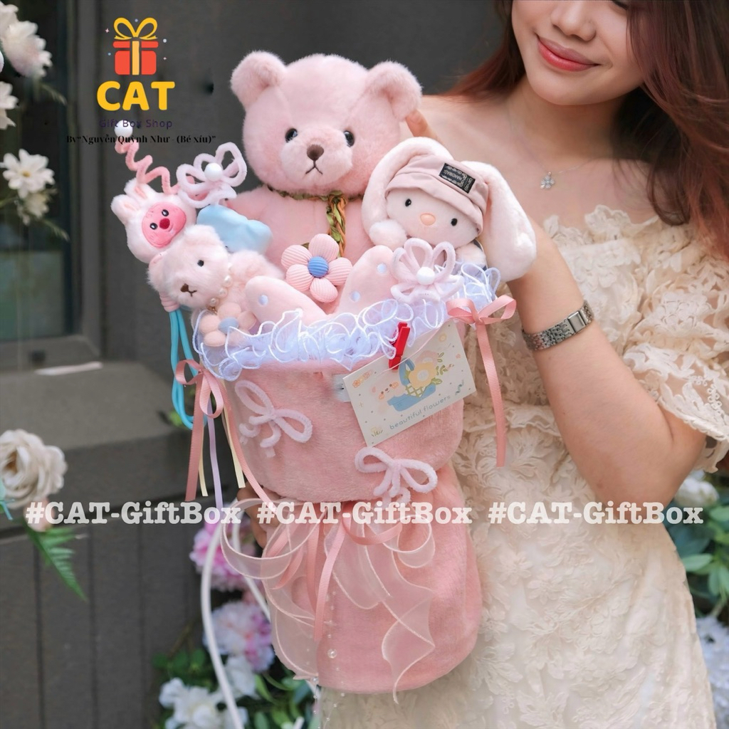 🌸 BÓ HOA GẤU BÔNG HỒNG PASTEL, quà 20/10, 8/3, hoa gấu bông tặng bạn gái , bé gái, gấu bông màu hồng
