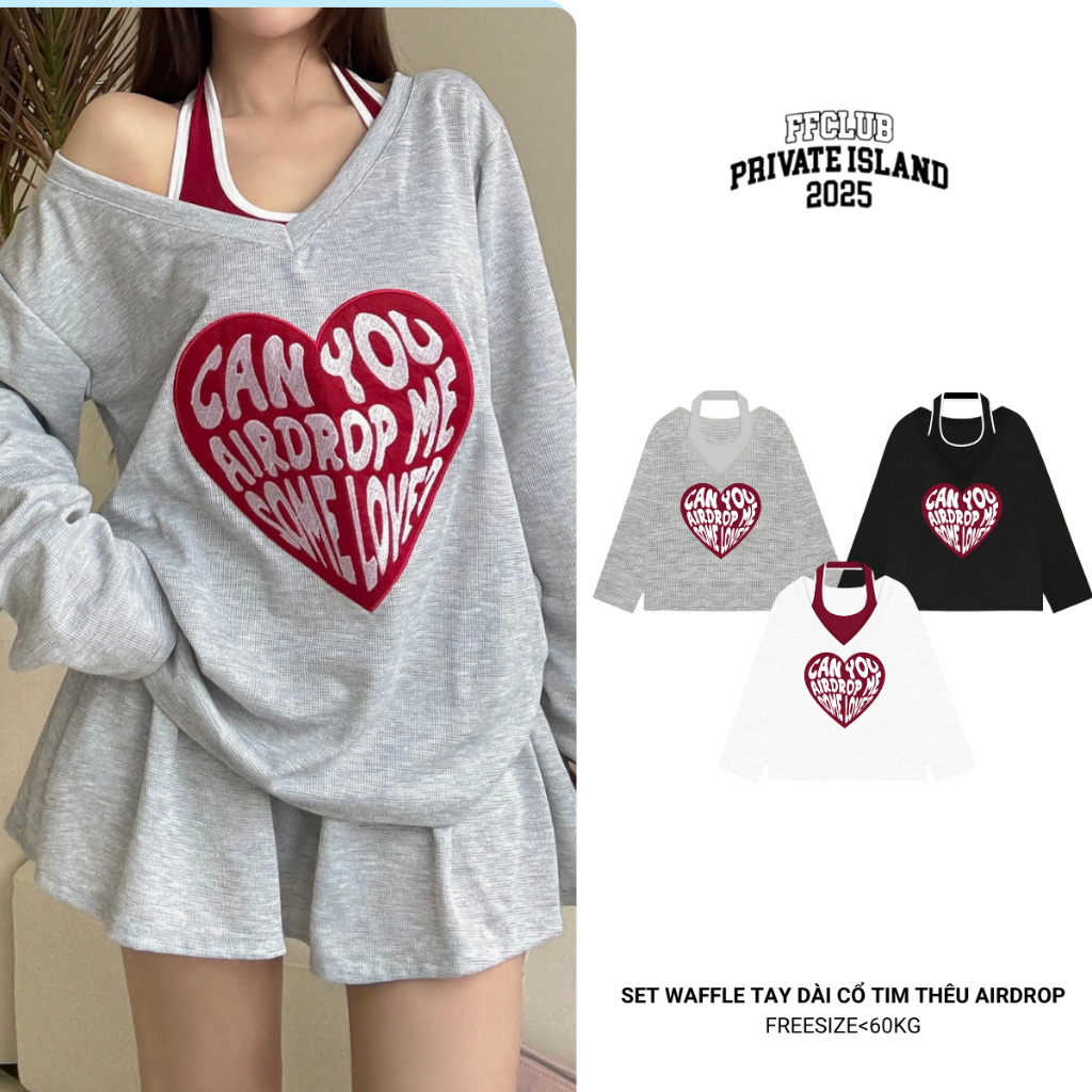 Set Áo cổ tim WAFFLE tay dài AIRDROP FFCLUB