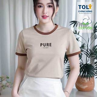 Áo thun nữ cổ tròn TOLI PSB2803 – In chữ PURE trước ngực, form vừa dáng, vải cotton 4 chiều mềm mại